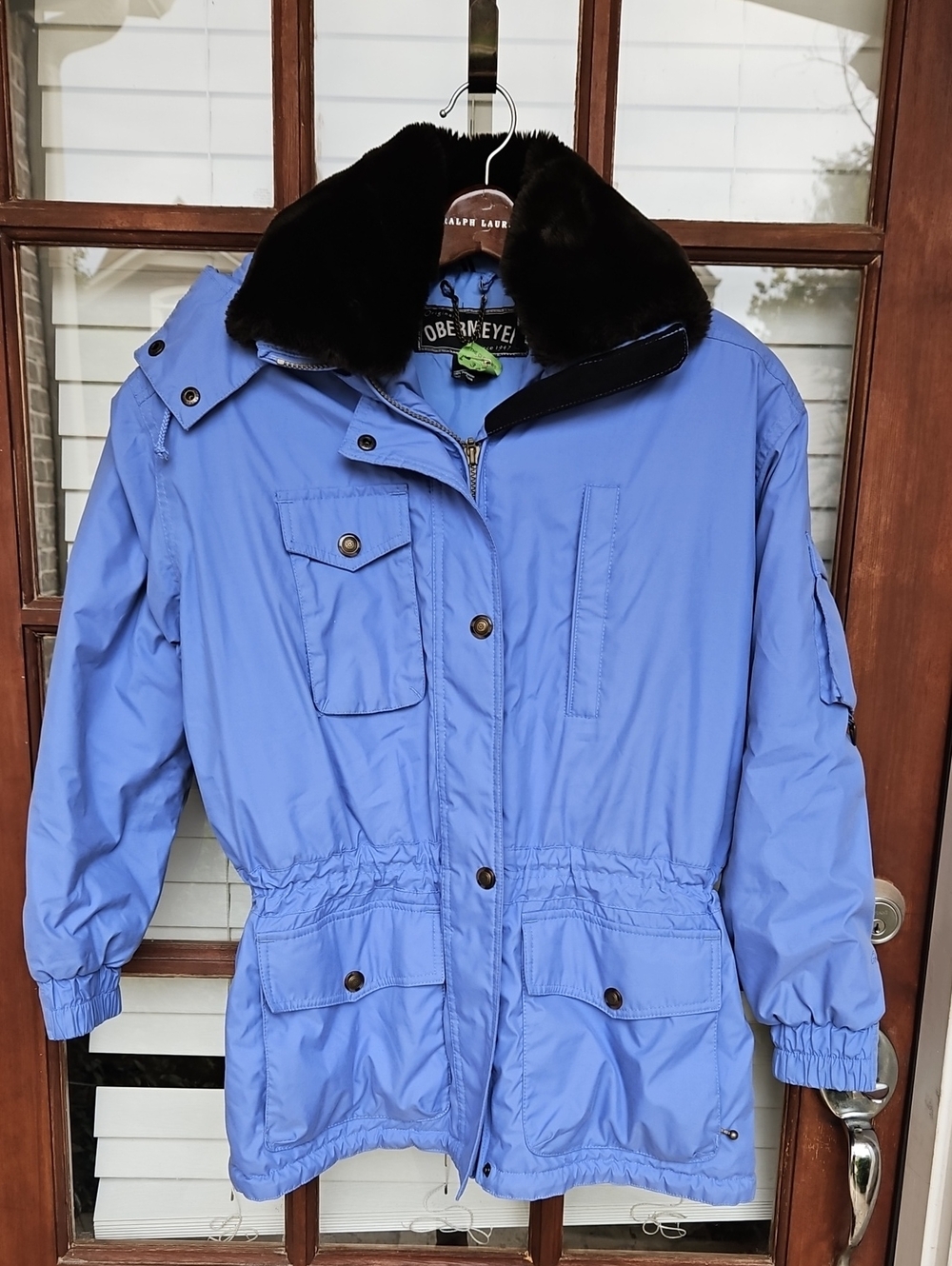 Obermeyer Women's Light Blue Parka Ski Snow Jacket with Faux Fur Collar Size 4